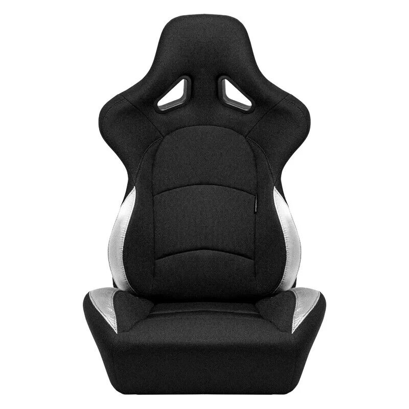 ATS BS2 x1 Universal Recline Fibreglass Hard Back Sports Bucket Seat Black Silver Textile Fabric