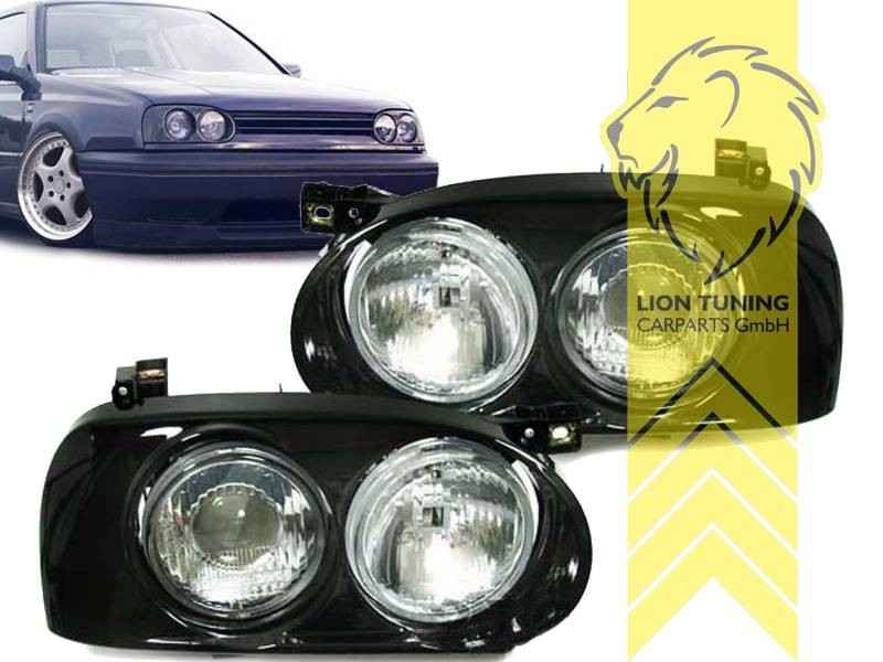 LTG Pair Halogen DE Double Headlights VW Golf 3 1H1 1E7 1H5 91-99 Black LHD