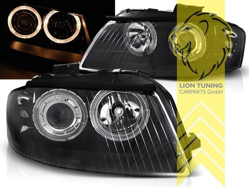 LTG DEPO LED DRL Dual Angel Eye Halo Headlights Audi A3 8P black 03-08 LHD