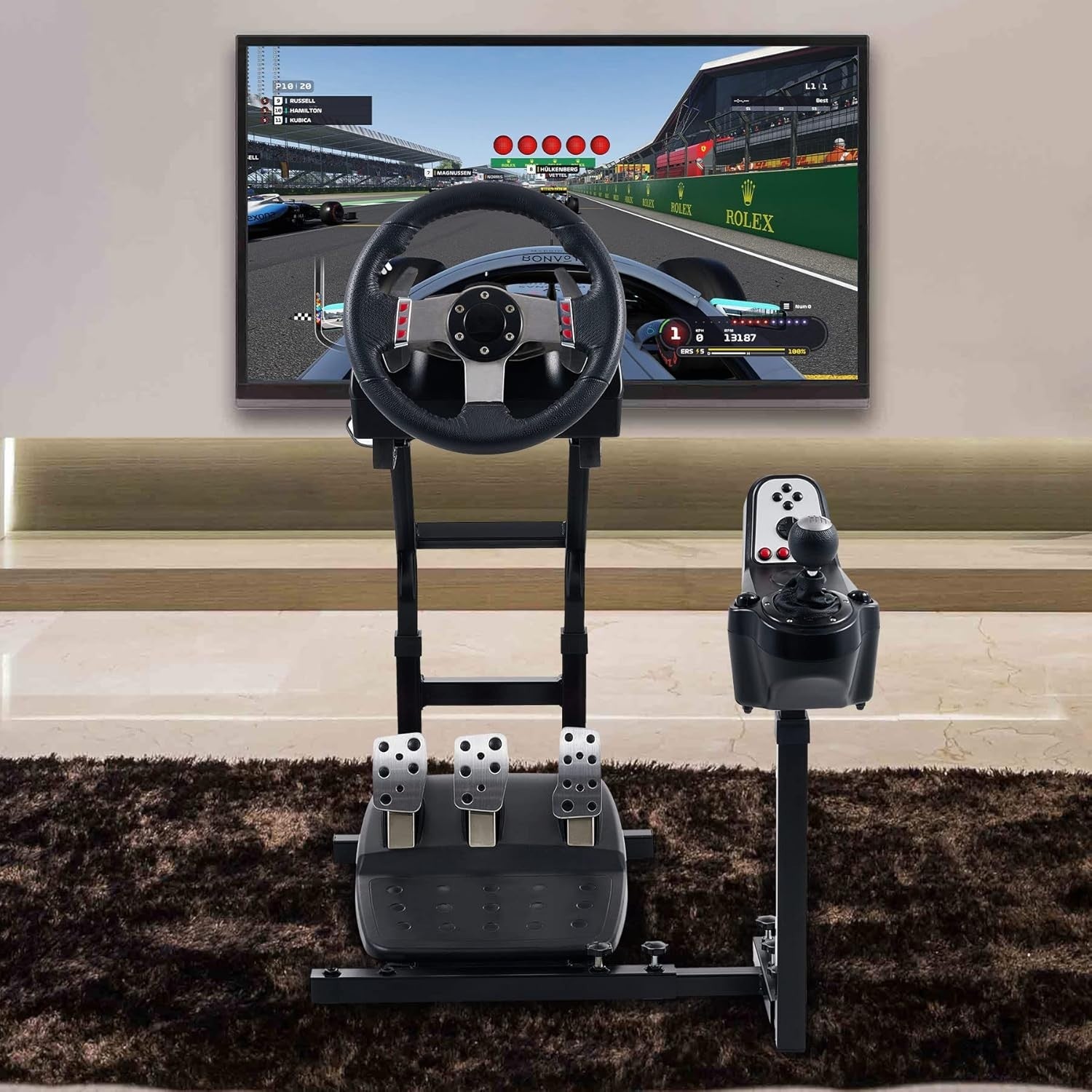 Driving Sim Racing Wheel Stand Frame for Steering Wheel & Pedals + Gear Shifter