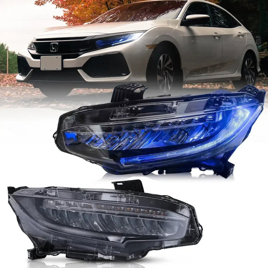 VLAND 16-21 Honda Civic 10 MK10 FC FK Chrome Lightbar LED DRL Headlights