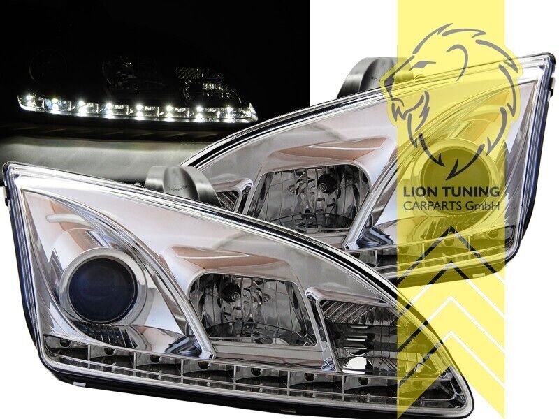 LT LED DRL Halo Lightbar Headlights Ford Focus 2 MK2 04-08 Chrome LHD
