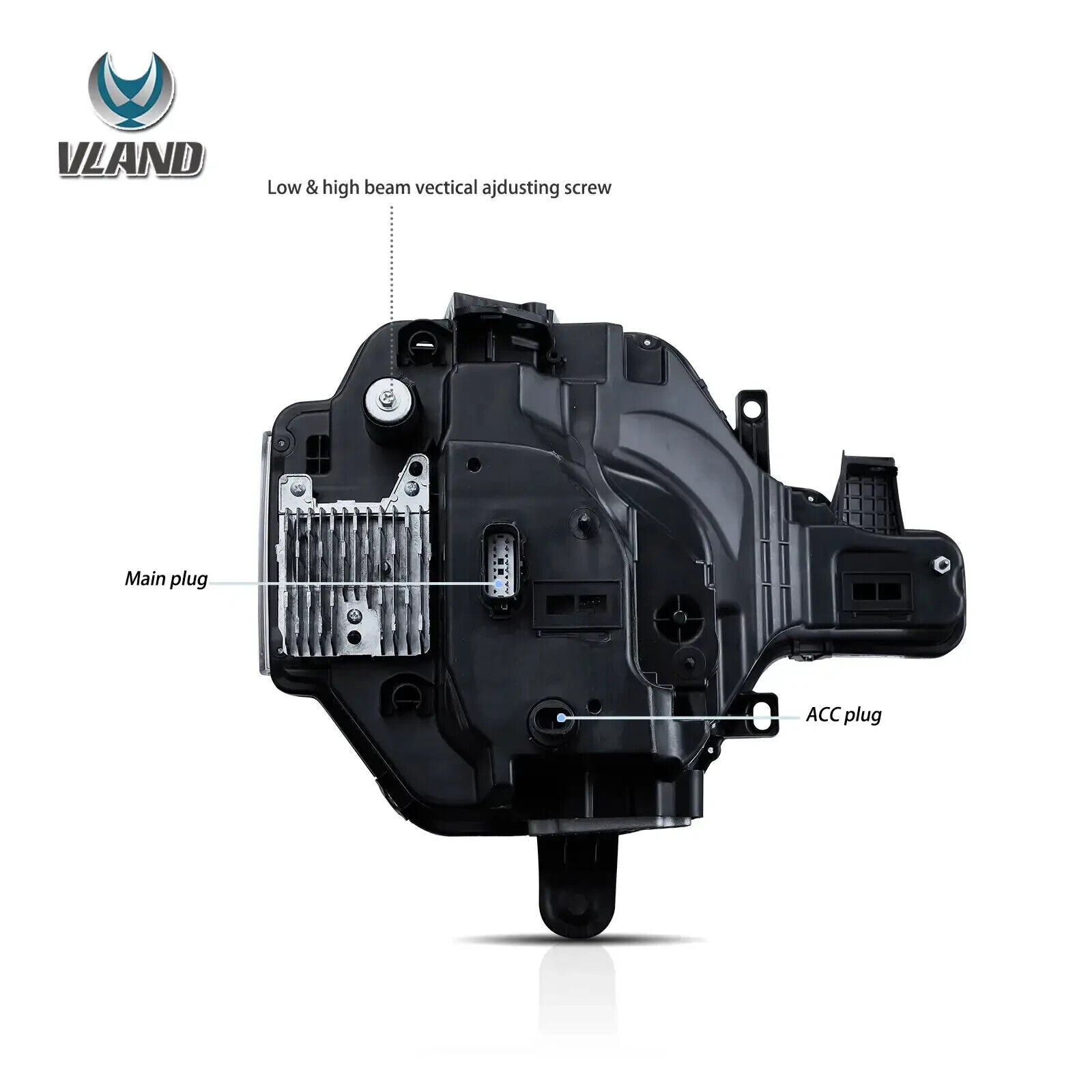 Pair VLAND 20-24 Ford Bronco Full LED DRL Lightbar Projector Halo Ring Headlights