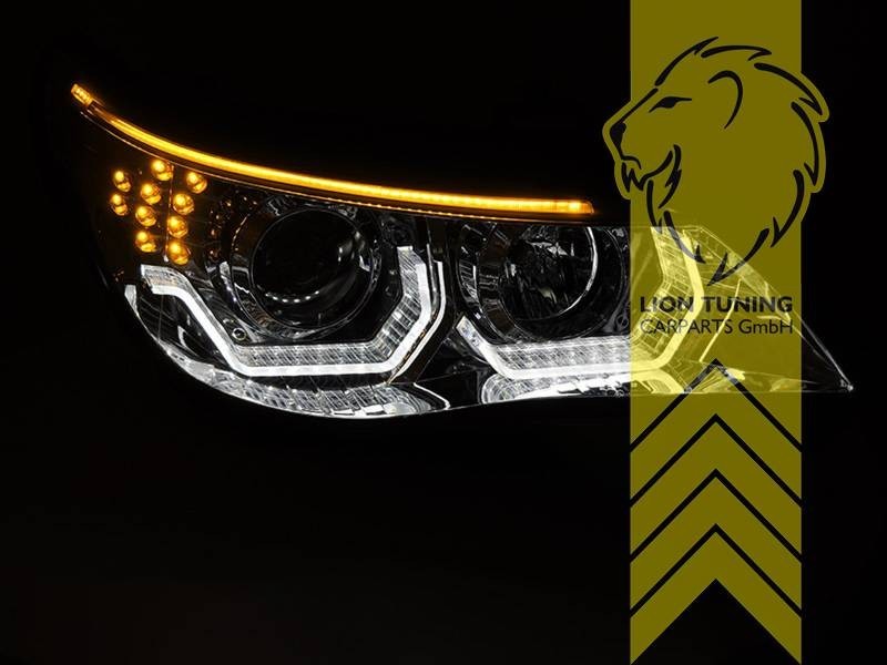 LT Pair LED DRL Halo Ring Headlights BMW E60 Sedan E61 Touring 03-07 chrome LHD