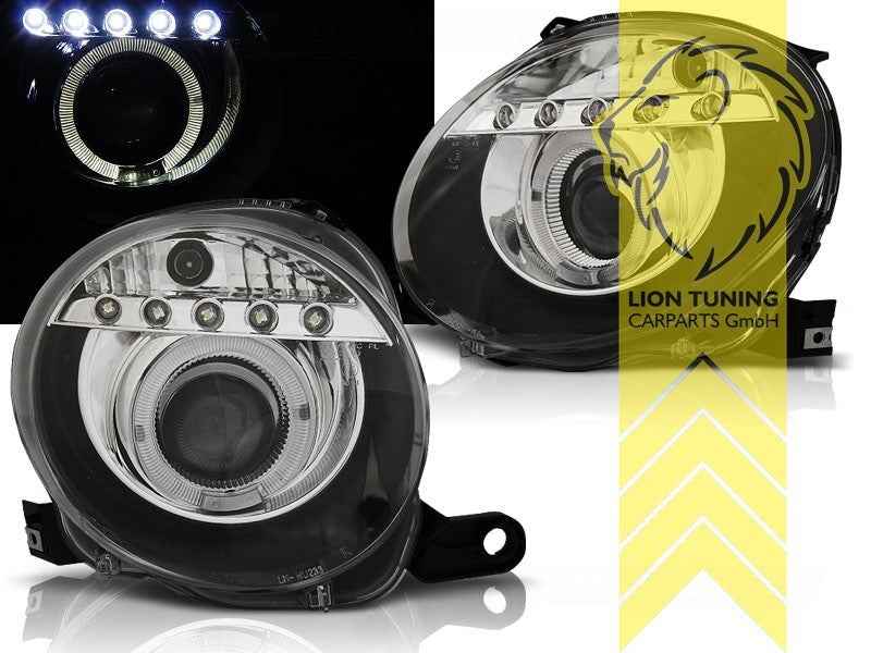LTG Pair LED DRL Halo Headlights Fiat 500 312 595 695 C 07-15 + Abarth black LHD
