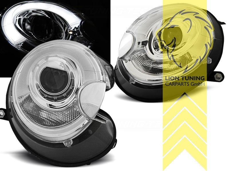 LT LED DRL Lightbar Halo Ring Headlights BMW Mini One R56 R57 06-14 chrome LHD
