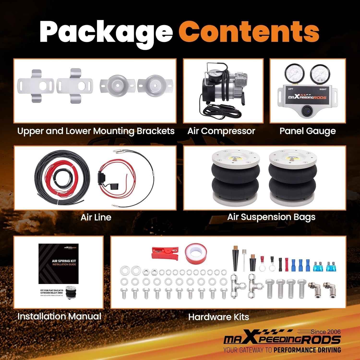 MXPR Air Suspension Kit Dual Gauge Fiat Ducato Peugeot Boxer Citroen Relay 94-24