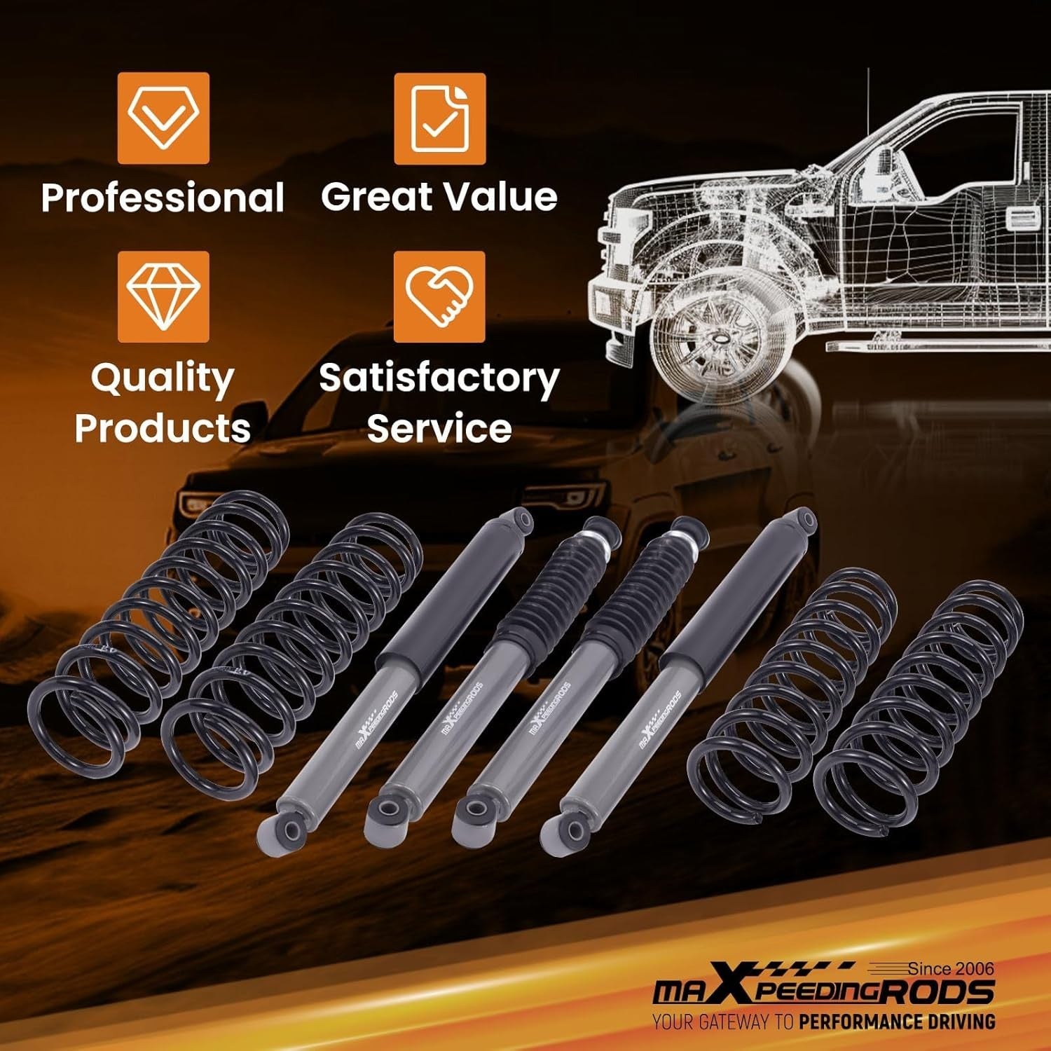 MXPR 4Pcs Front & Rear Lowering Coilovers Lift Kit Suzuki Jimny 2" 50mm 98-13