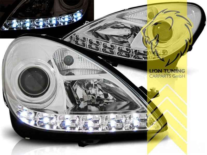 LT Pair LED DRL Halo Headlights Mercedes Benz SLK R171 04-11 Chrome LHD