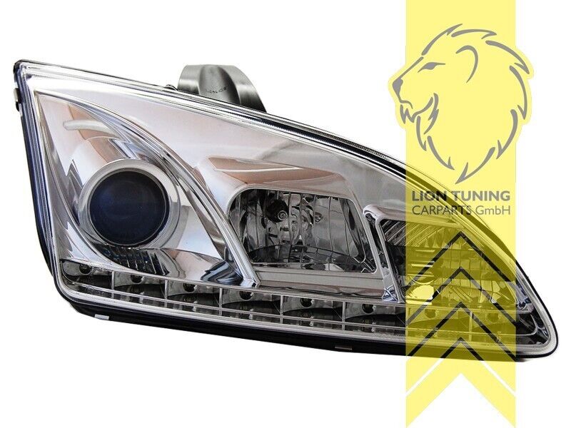LT LED DRL Halo Lightbar Headlights Ford Focus 2 MK2 04-08 Chrome LHD