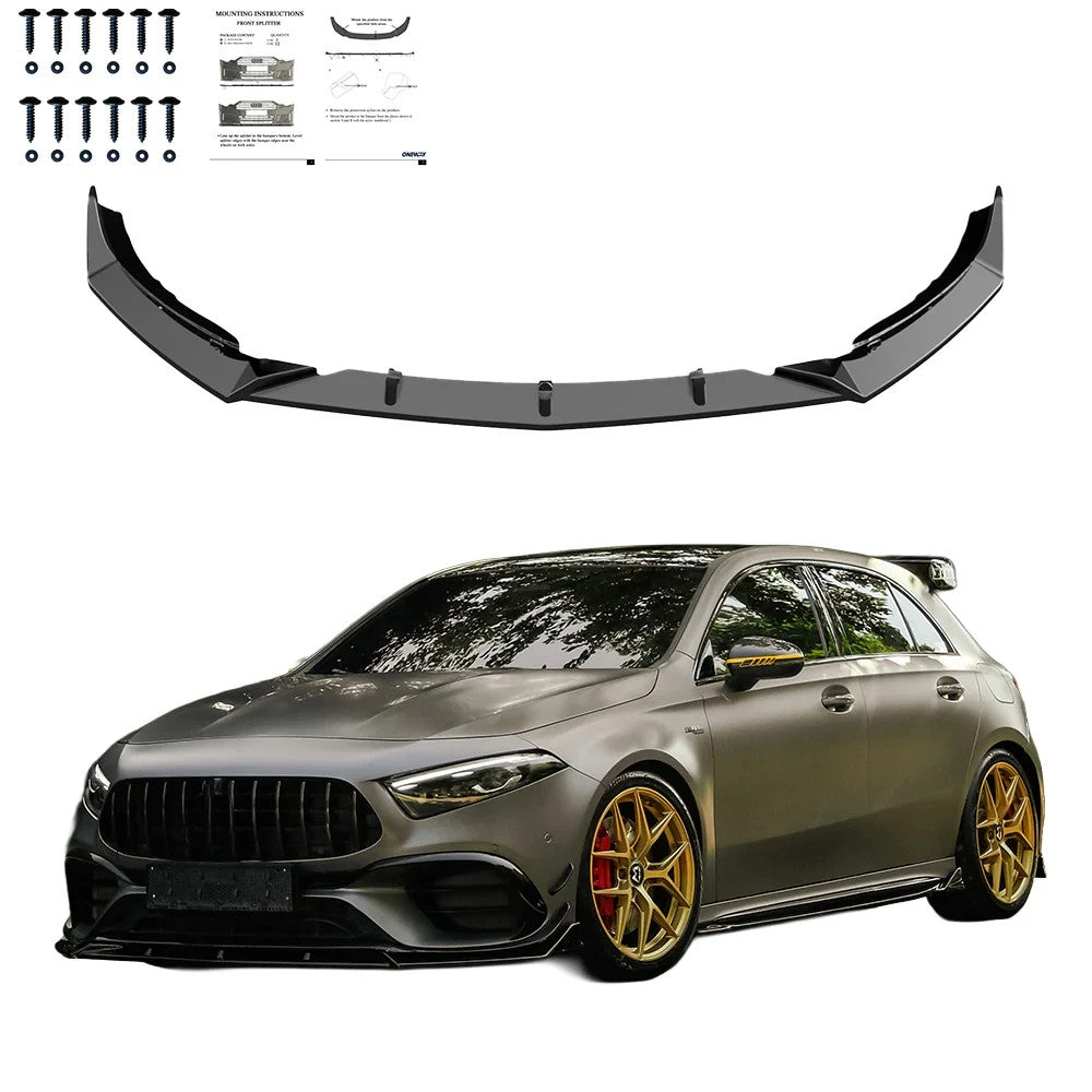 OW Front Bumper Lip Splitter MERCEDES A Class A45 S Aero W177 19+  Gloss Black