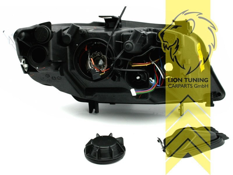 LTG DEPO LED Halo Ring Headlights BMW E90 Sedan E91 Touring 05-08 Black LHD