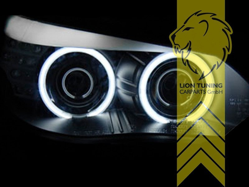 LT Pair LED DRL CCFL Halo Ring Headlights BMW E60 Sedan E61 Touring black LHD