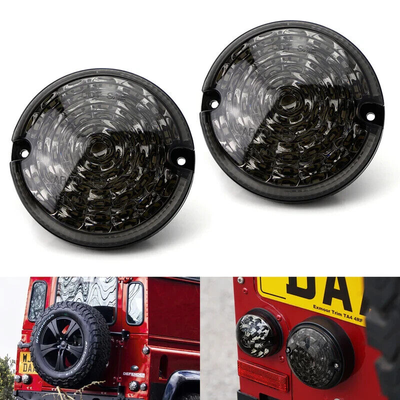 95mm NAS Rear LED Lamp Rear Lights Smoked Lens Kit Black Land Rover Defender LD