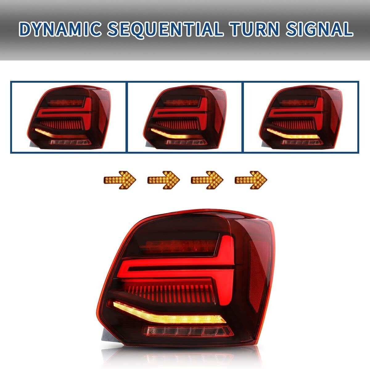 VLAND Pair Polo MK5 6R 6C TSI LWB SWB 09-17 Lightbar Sequential LED DYNAMIC Rear Lights RHD