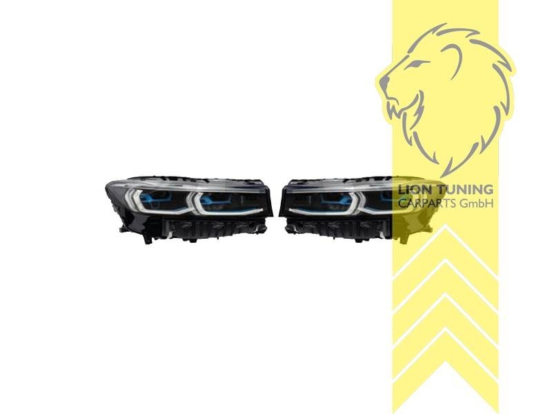 LTG Pair LED Halo Lightbar Headlights BMW 7 Series G11 G12 15-18 Sedan Black LHD