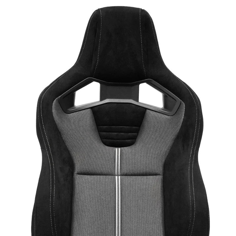 ATS x1 (Sold Individually) Universal Recline Bucket Seat ‎Black Suede + Grey Mesh Fabric + runners Car / 4x4 / Van / Camper / Race Sim