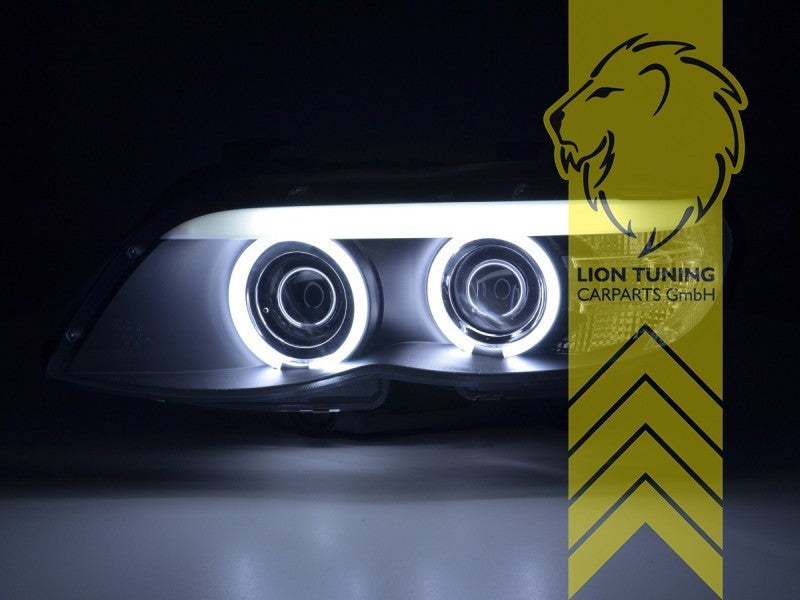 LTG Pair LED DRL CCFL XENON HID Halo Ring Headlights BMW X5 E53 03-06 Black LHD