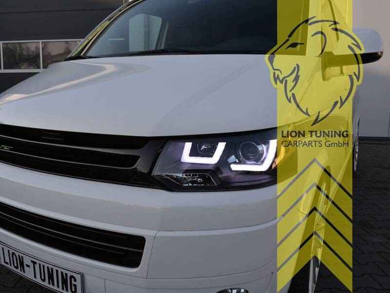 LTG Pair LED DRL U-Tube Headlights VW T5 Transporter FL T5.1 09-15 Bus black LHD