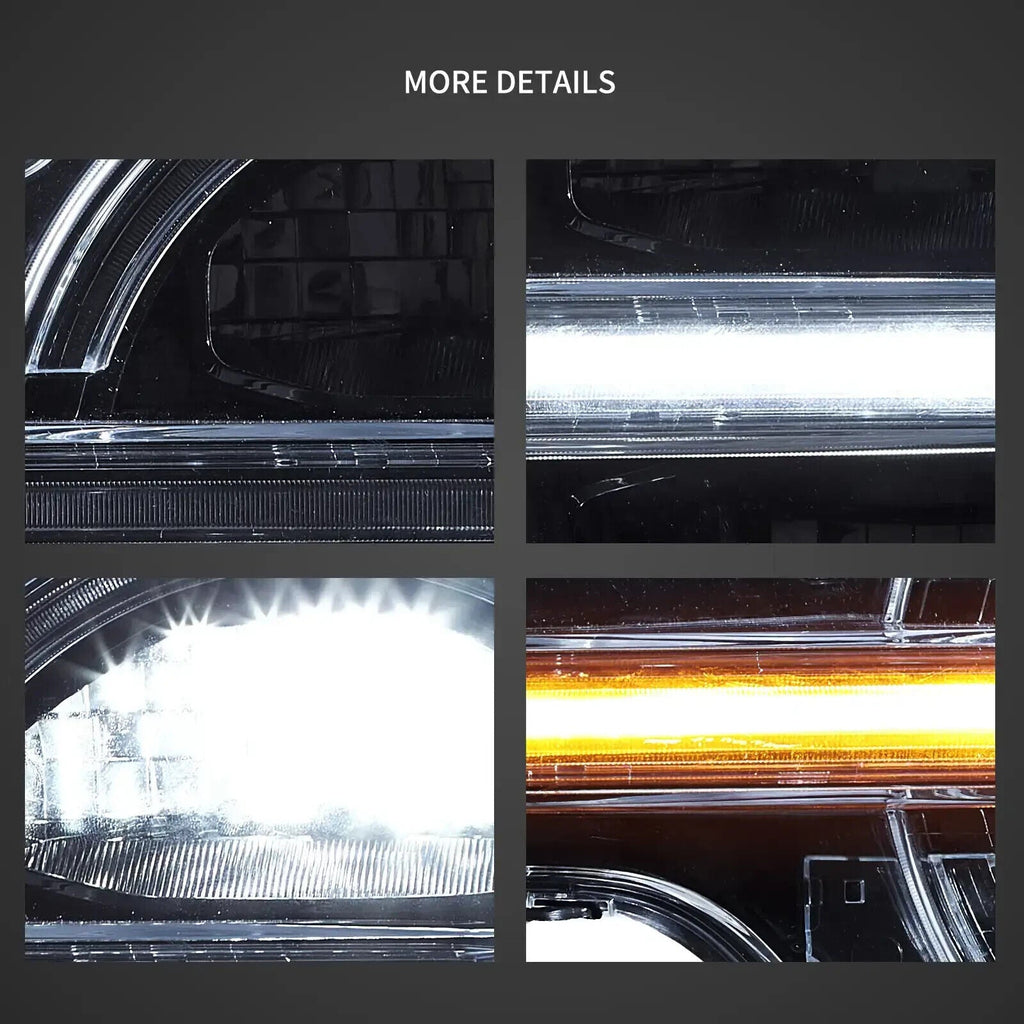 Pair VLAND 20-24 Ford Bronco Full LED DRL Lightbar Projector Halo Ring Headlights