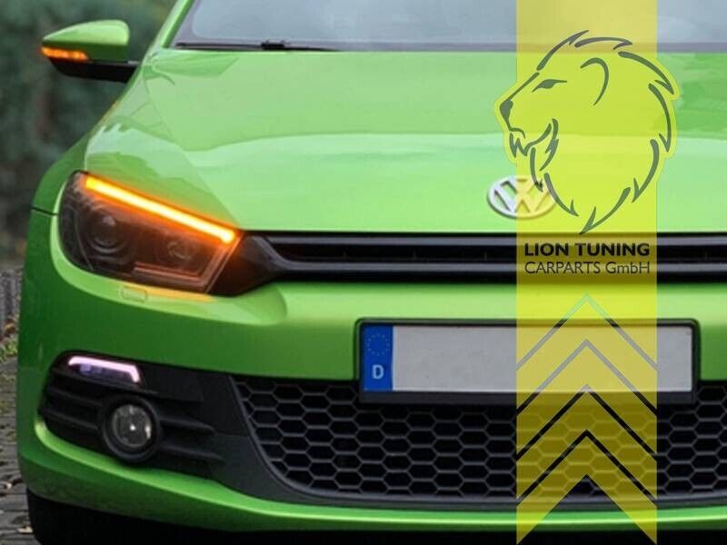 LT LED DRL Lightbar Headlights VW Scirocco 137 138 3 08-14 black HALOGEN LHD