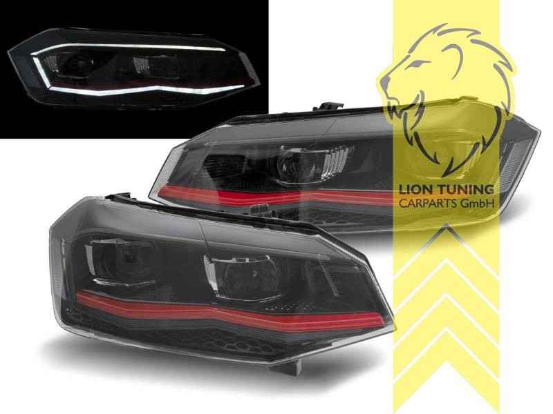 LT Pair LED Headlights Lightbar DRL VW Polo 2G AW AW1 BZ1 GTi 17+ Black Red LHD