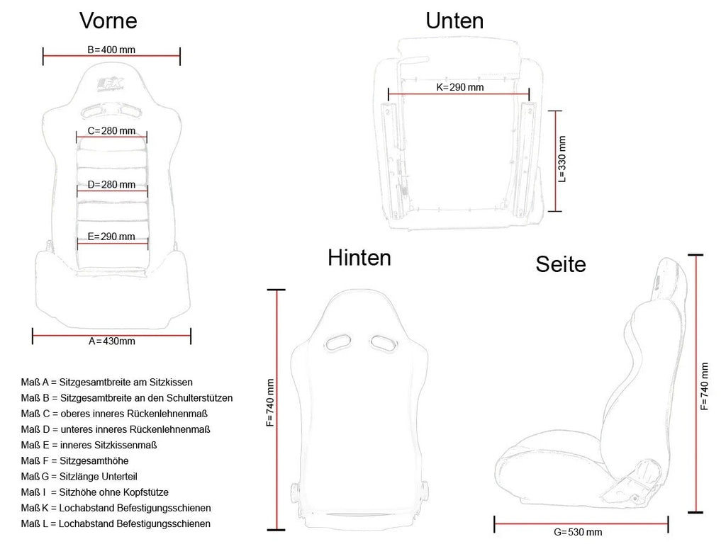 FKA Pair Bucket Seats Headrests White Piping Classic Car Retro Kit Vintage