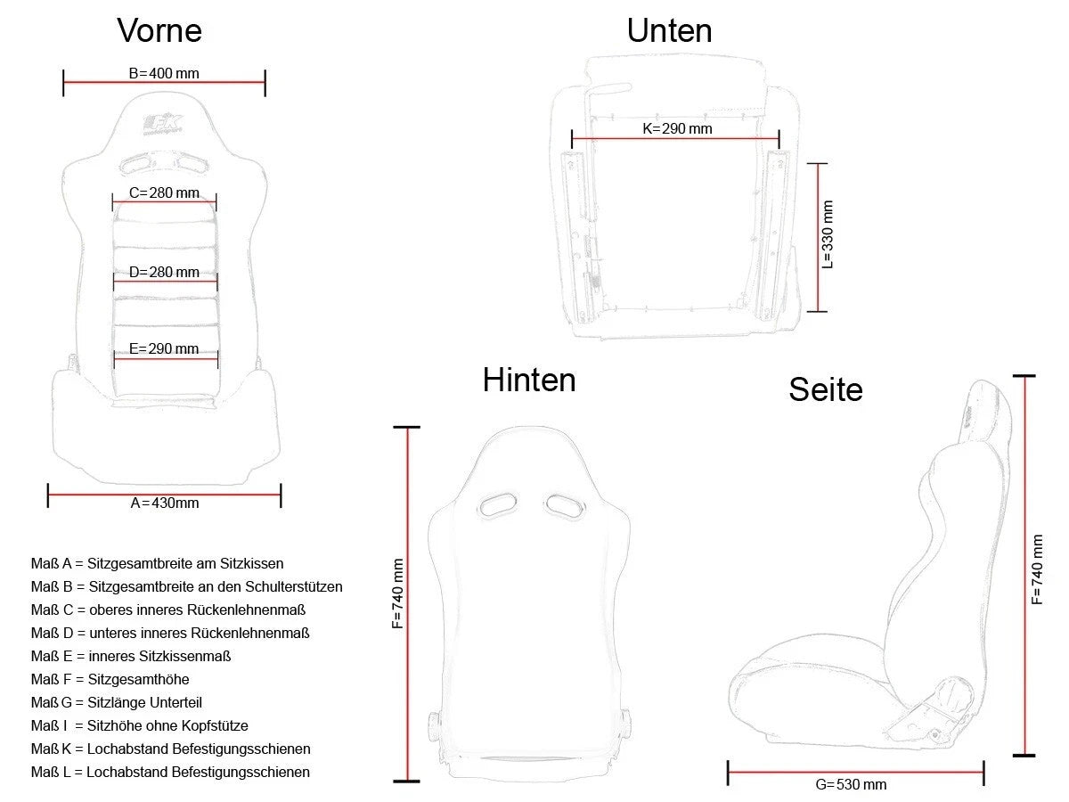 FKA Pair Bucket Seats Headrests White Piping Classic Car Retro Kit Vintage