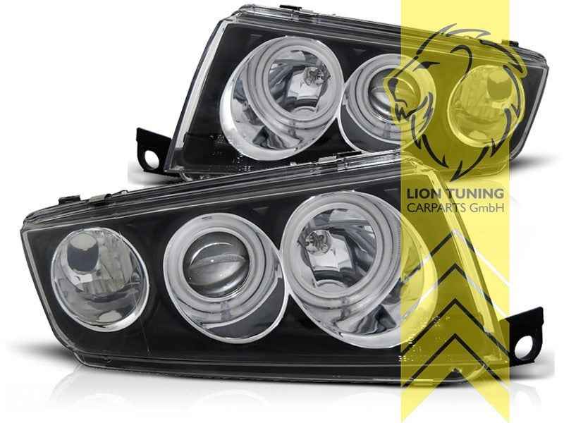 LTG Pair LED Halo Ring Headlights Skoda Fabia 1 6Y Sedan Combi 99-07 Black LHD