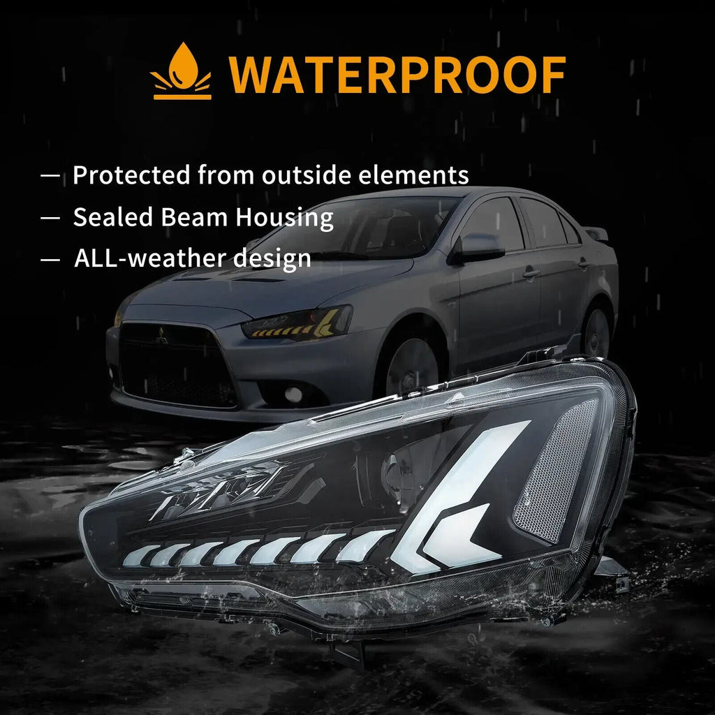 VLAND Pair 08-17 Mitsubishi Lancer Evo X DYNAM LED DRL Lightbar Demon Eyes Headlights LHD