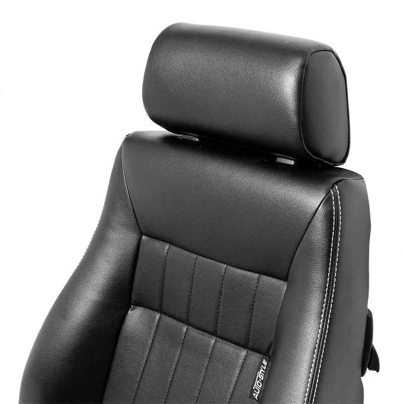 ATST x1 Retro Universal Classic Bucket Seats Black Synth Silver Stitch + slides