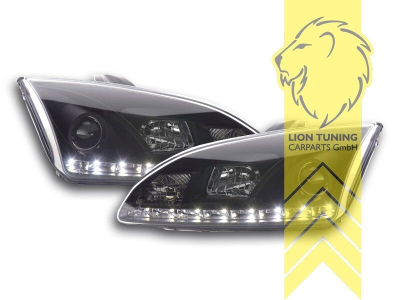 LT LED DRL Lightbar Headlights Ford Focus 2 DA 04-08 hatch station w black LHD