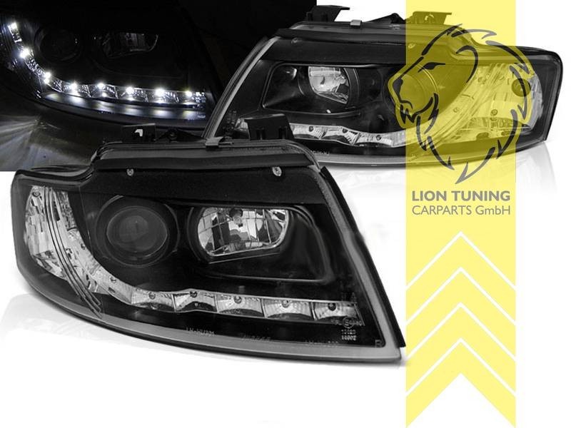 LTG Pair LED Halo Lightbar Headlights Audi A4 B6 8E Cabriolet 02-06 Black LHD