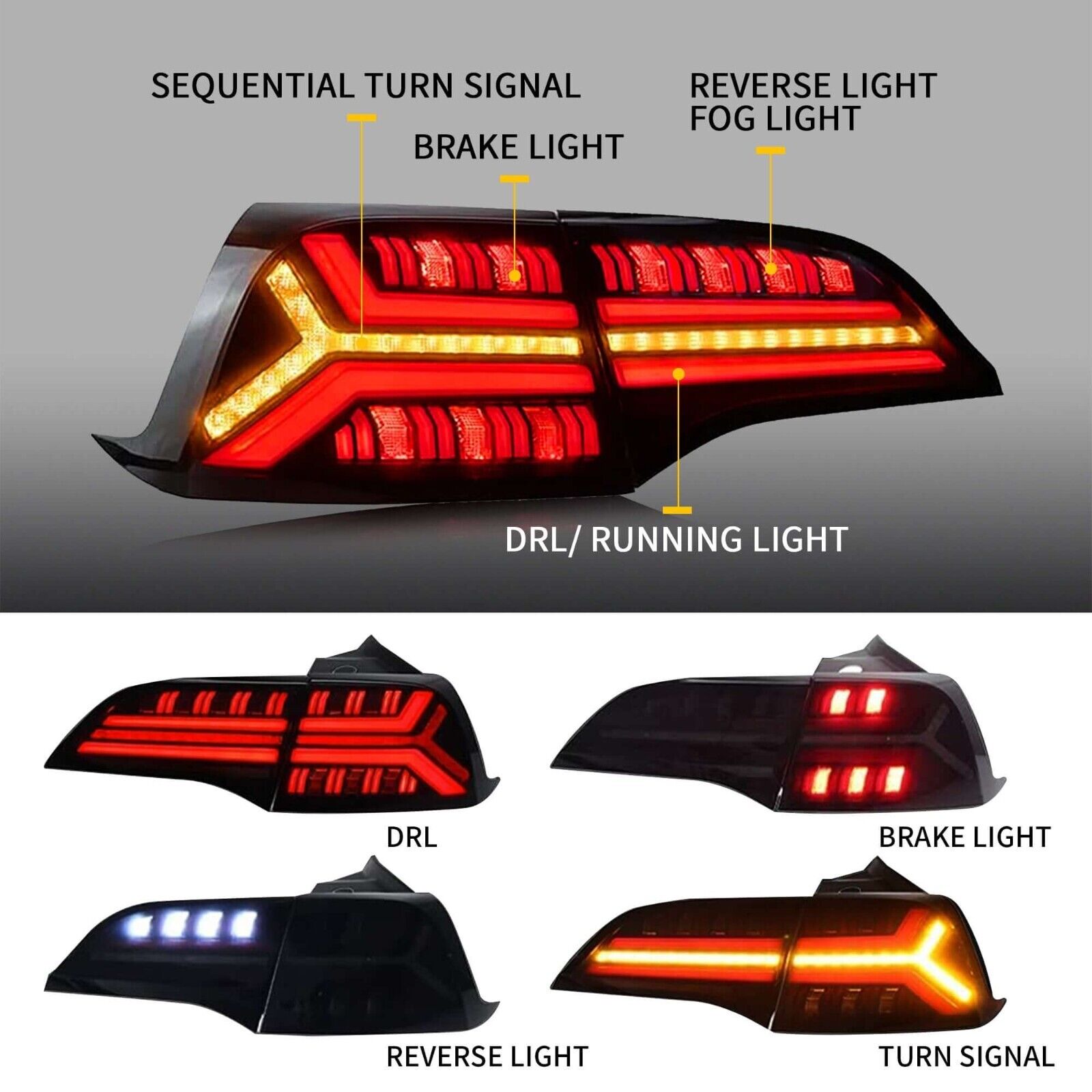 VLAND 17-22 Tesla Model 3 & 20-22 Tesla Model Y Lightbar LED DRL Rear Lights Tail Lamps LHD