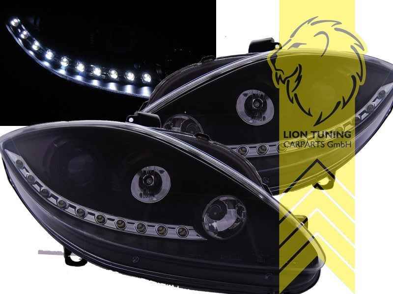 LTG LED DRL Lightbar Headlights Seat Leon 1P Altea 5P Toledo 5P 04-09 Black LHD