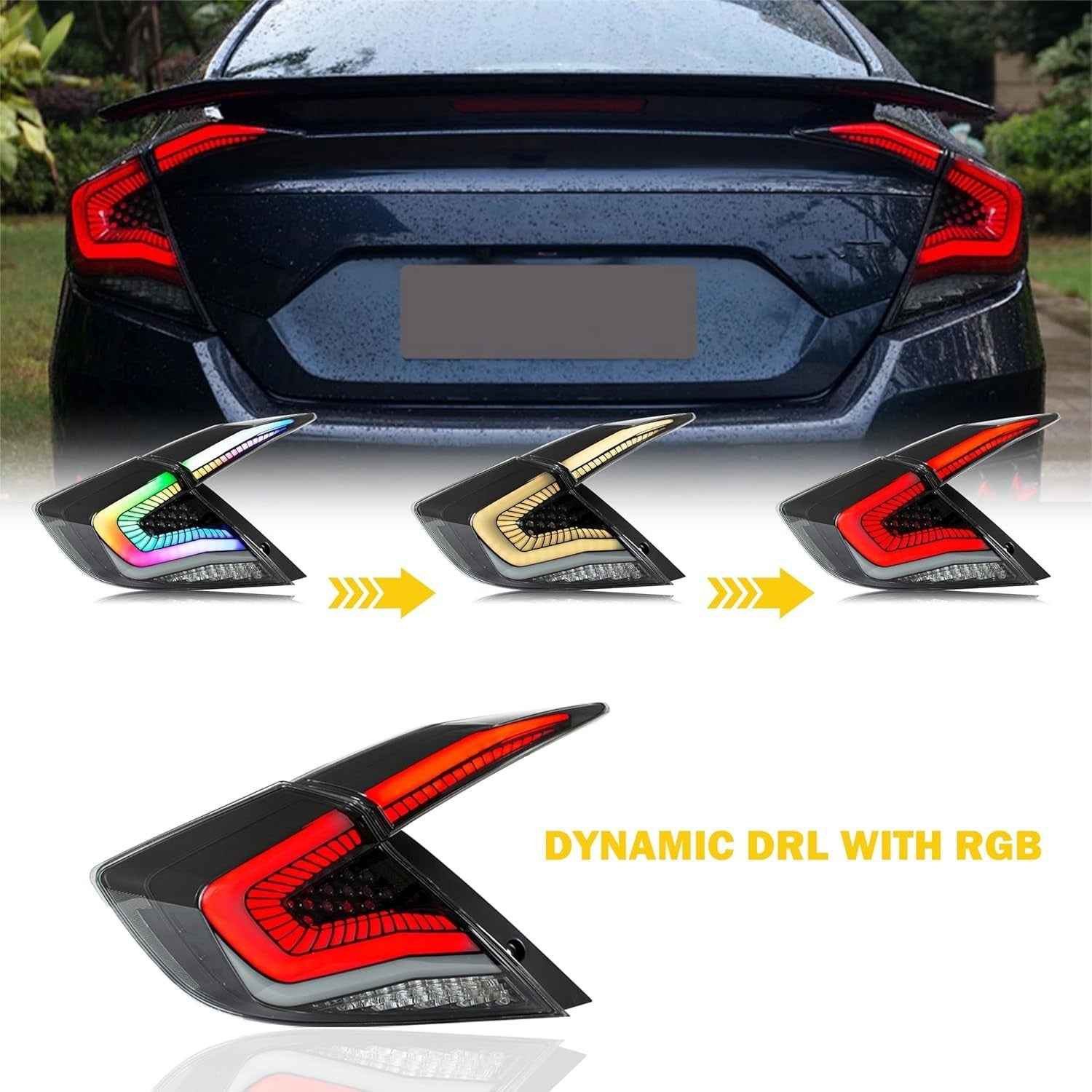 AC Pair RGB Seq Anim LED DRL Rear lights Tail Honda Civic 10 Sedan R 16-20