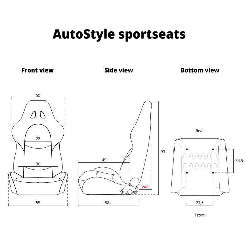 ATST x1 Retro Universal Classic Bucket Seats Black Synth Red Piping + slides