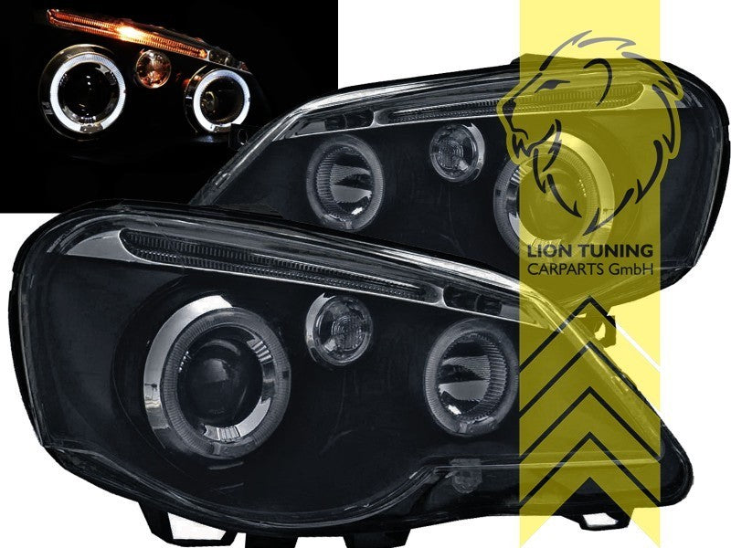 LTG Pair LED Halo Ring Lightbar Headlights VW Polo 9N 9N3 05-09 H1 Black LHD