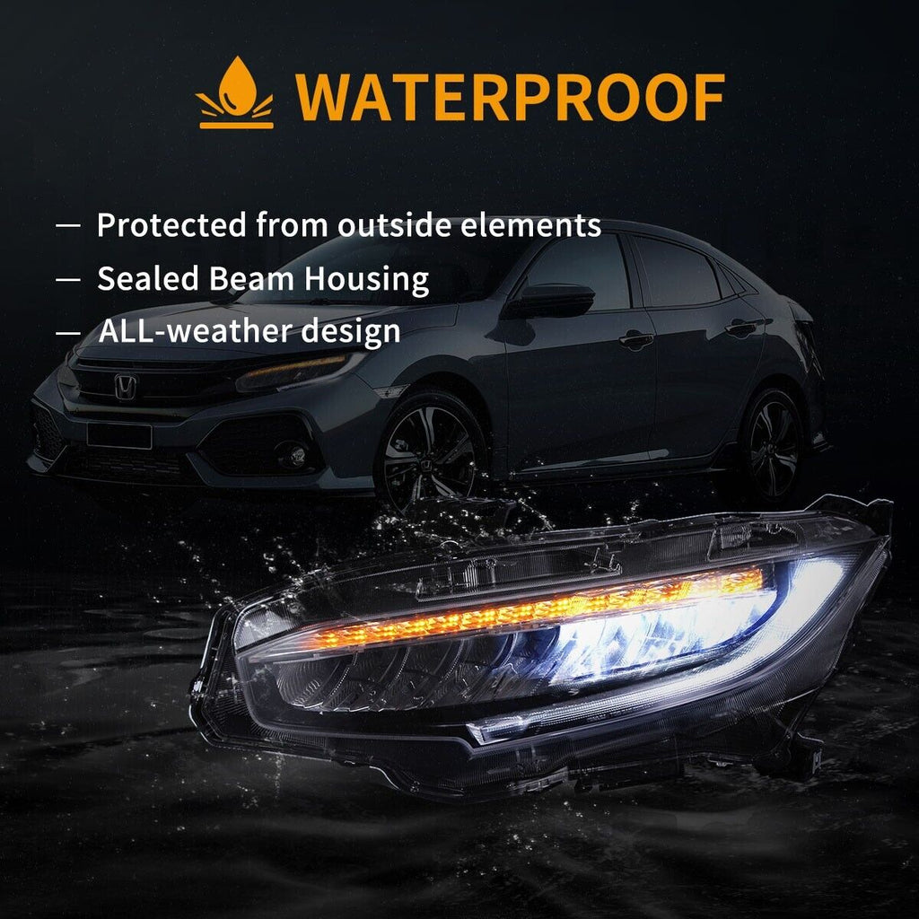 VLAND 16-21 Honda Civic 10 MK10 FC FK Chrome Lightbar LED DRL Headlights