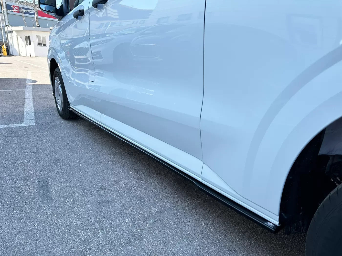 Motordrome Side Skirts 2 Ford Transit Custom Mk2 L2 VW T7 Long Gloss Black