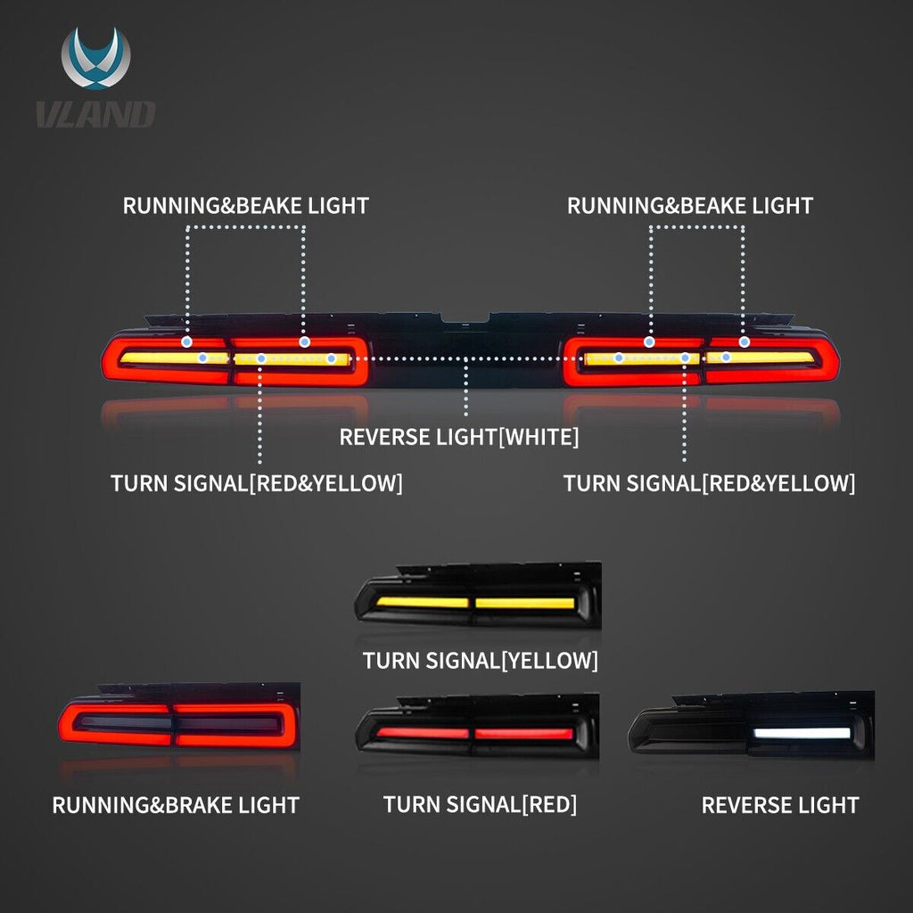 VLAND 08-14 Dodge Challenger 3 MK3 LC Dynamic Lightbar LED DRL Rear Lights