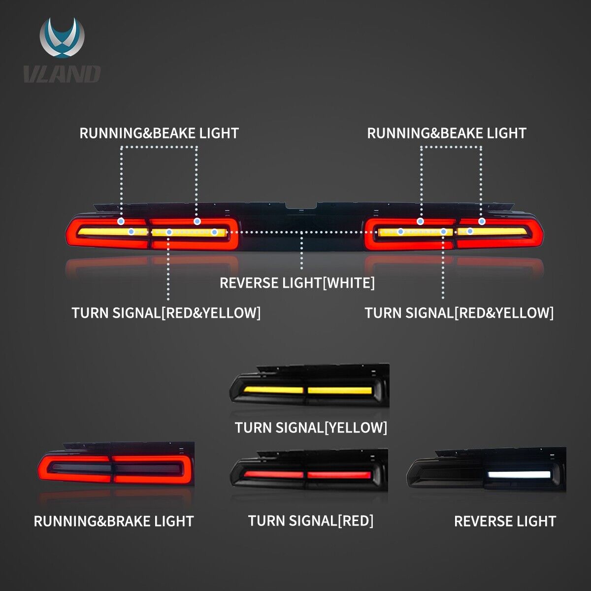 VLAND 08-14 Dodge Challenger 3 MK3 LC Dynamic Lightbar LED DRL Rear Lights