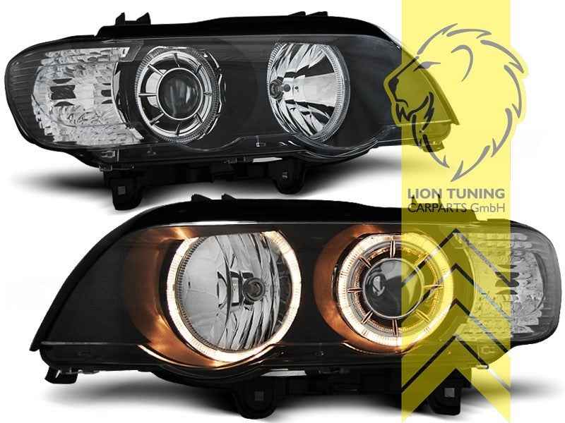 LTG Pair DEPO LED DRL Halo Ring Headlights BMW X5 E53 00-03 black RHD / LHD