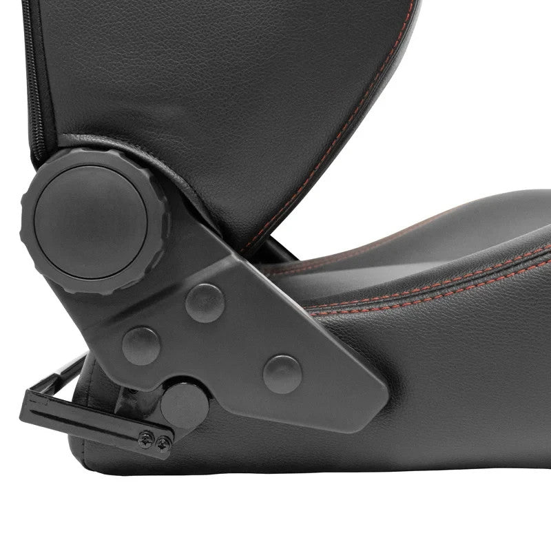 ATST x1 Universal Car Van Camper Sim Bucket Seat Black Synth Leather Red Stitch