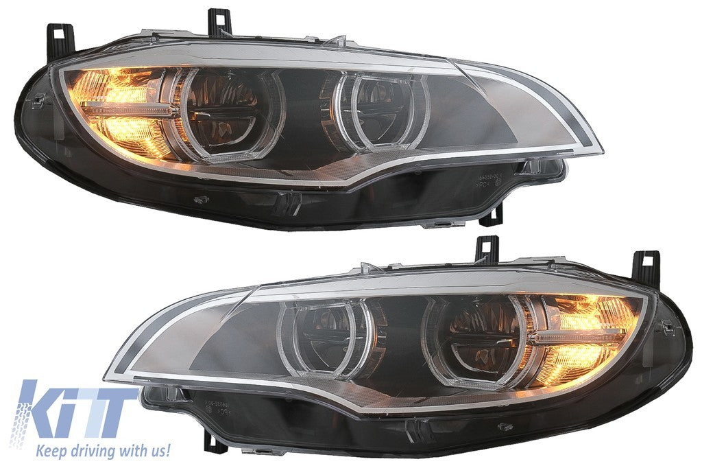 KT Pair LED DRL Headlights  Xenon Angel Eyes 3D Dual Halo BMW X6 E71 08-12 LHD