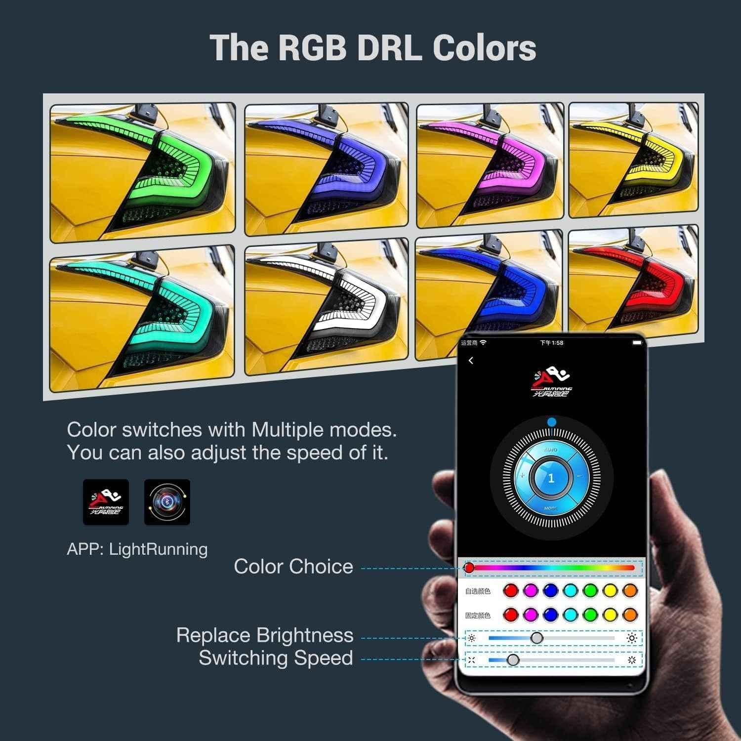 AC Pair RGB Seq Anim LED DRL Rear lights Tail Honda Civic 10 Sedan R 16-20