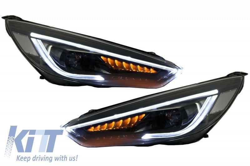 KT Pair LED DRL Bi Xenon Dynamic Demon Headlights Ford Focus 3 Mk3 15-17 LHD