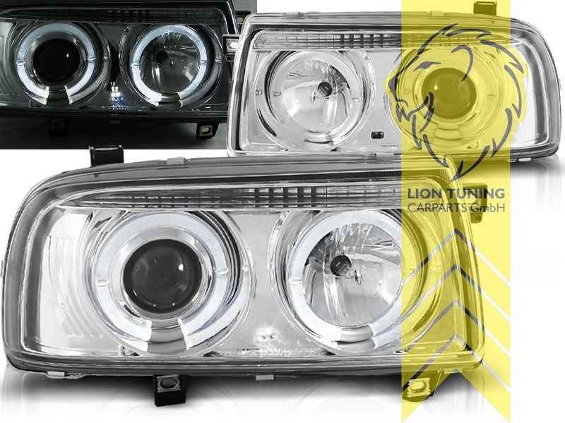 LTG Pair LED DRL Halo Ring Headlights VW Vento 1H2 91-98 Chrome LHD
