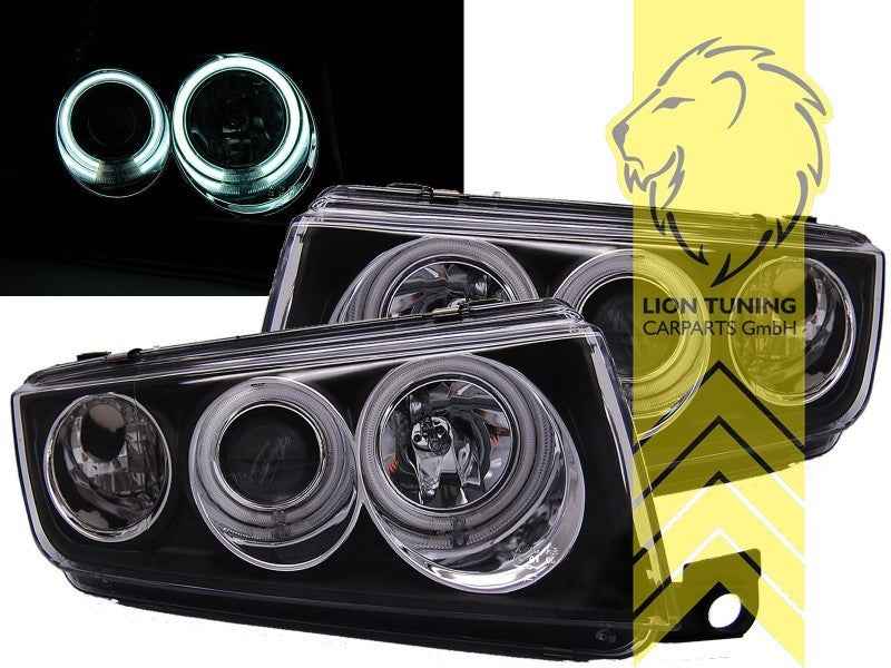 LTG Pair LED Halo Ring Headlights Skoda Fabia 1 6Y Sedan Combi 99-07 Black LHD