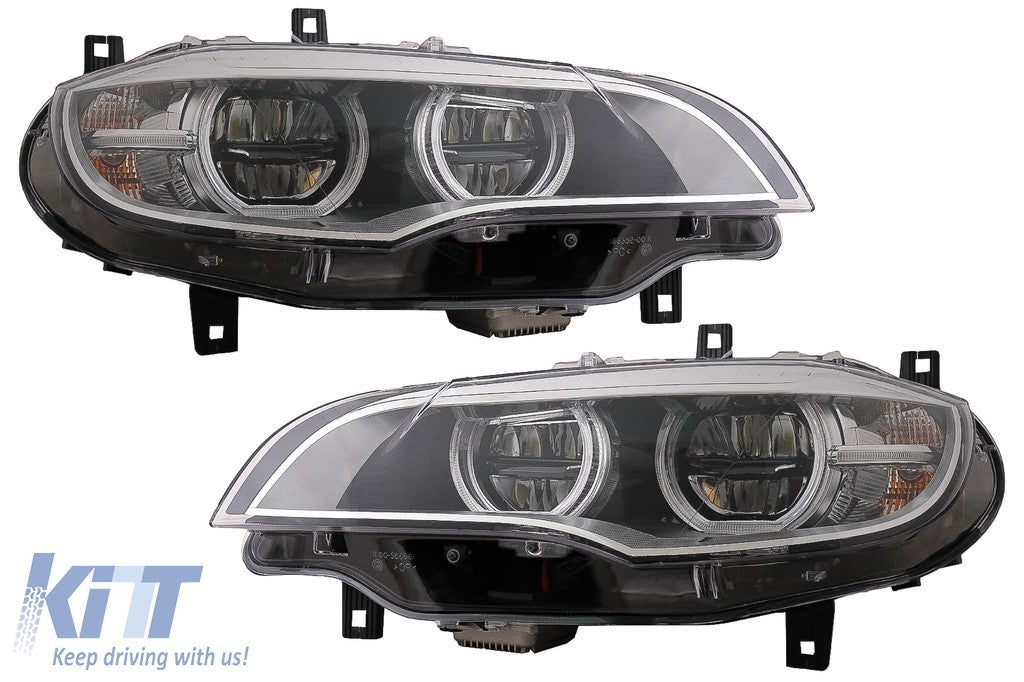 KT Pair LED DRL Headlights  Xenon Angel Eyes 3D Dual Halo BMW X6 E71 08-12 LHD